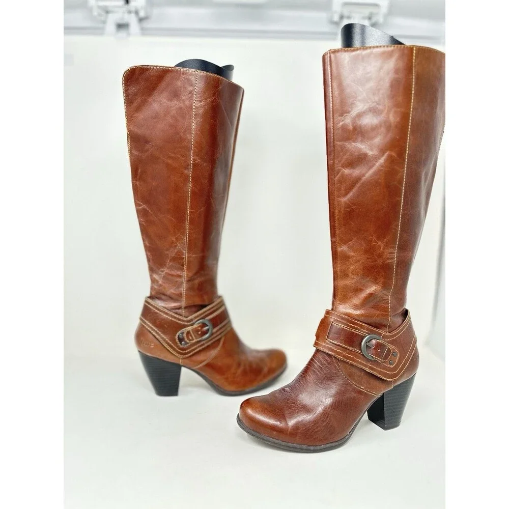 B.O.C. Born Brown Leather Knee High Tall Riding Heel‎ BC6802 Womens Booot  6.5